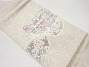 鴛鴦に流水・紅葉・小花模様織出し名古屋帯